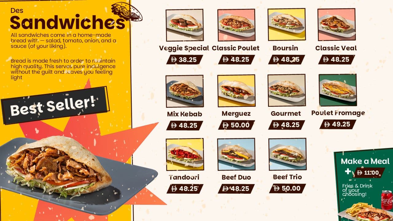 Kebabs Crib sandwiches menu